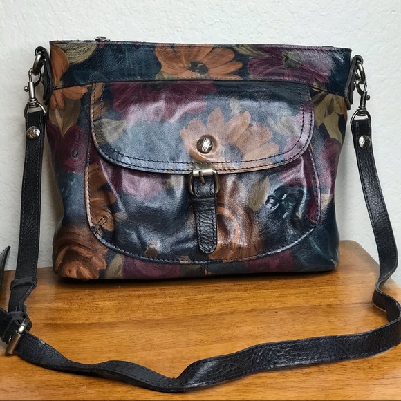 Patricia Nash Dark Floral Leather Large Crossbody